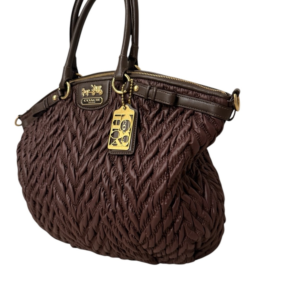 Coach Large Quilted Leather Handbag Bag  Satchel 70th Anniversary Brown Madison - Picture 4 of 9